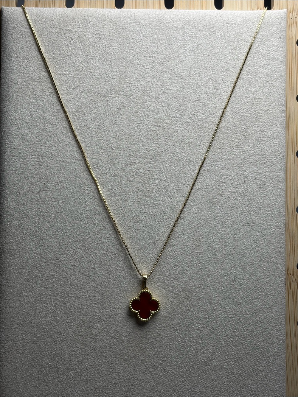 Gold Chain Necklace with Red Clover Pendant
